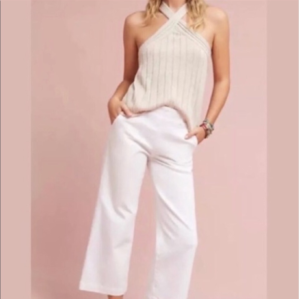 Anthropologie Moth Metallic Knit Halter Top Size M